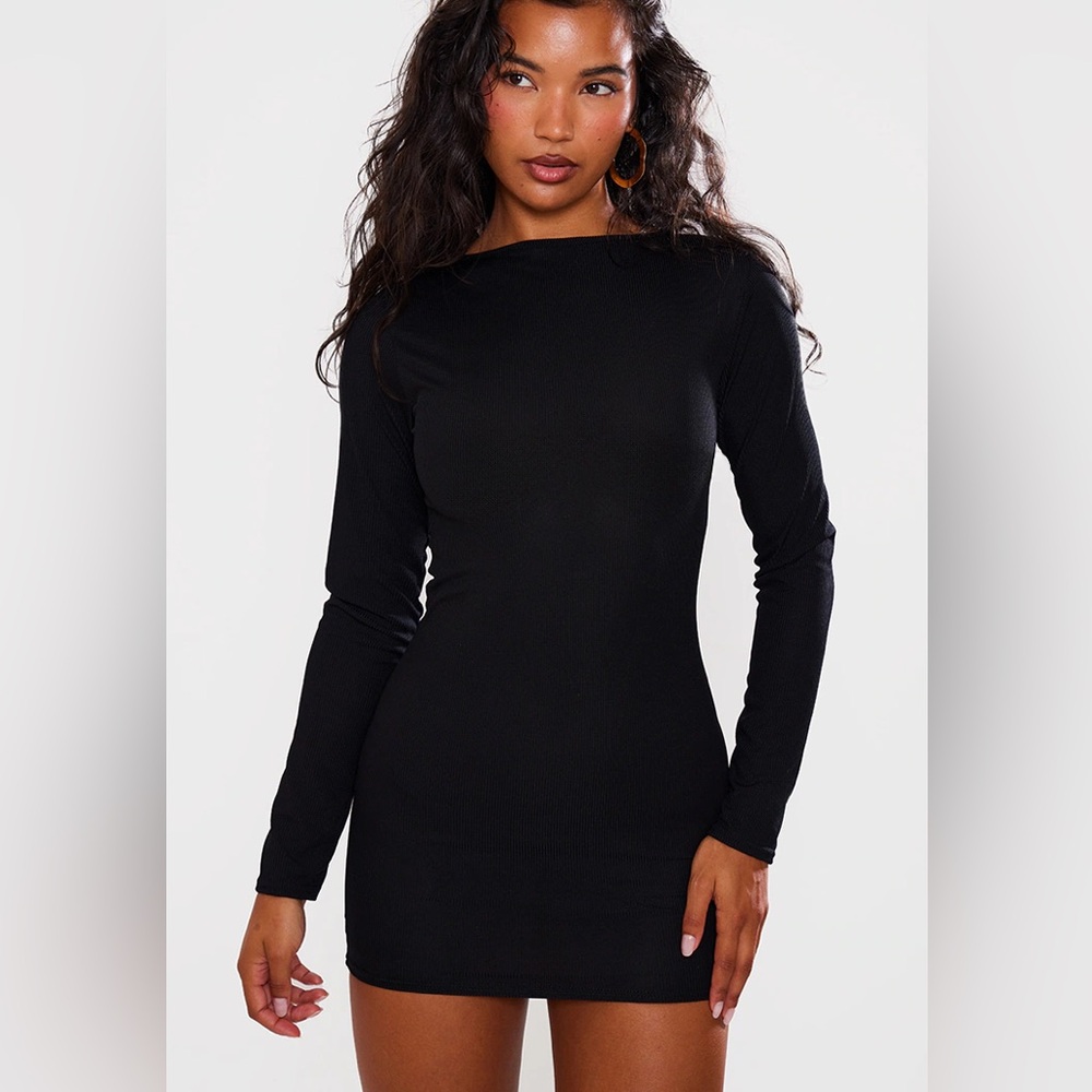 Black Ribbed Long Sleeve Bodycon Dress NEW 🏷️